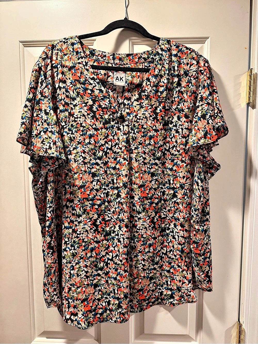 AK Anne Klein Floral Blouse in Black & Multicolor Size 3X Like New
